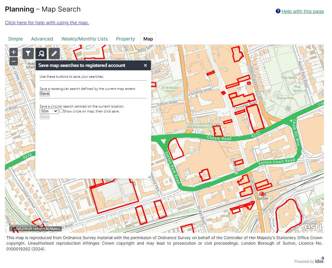 Public access map search area