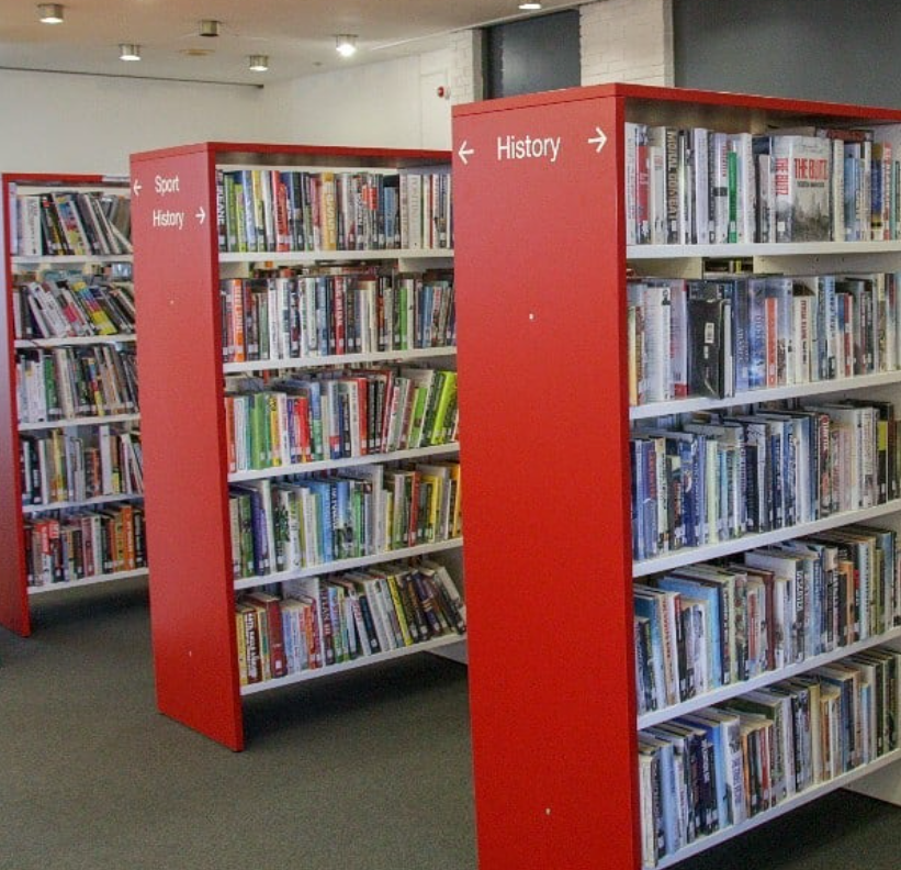 Bookshelves from one of Sutton's libraries 