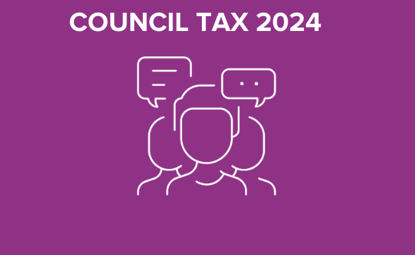 Purple background with text reading Council tax livestream 2024 