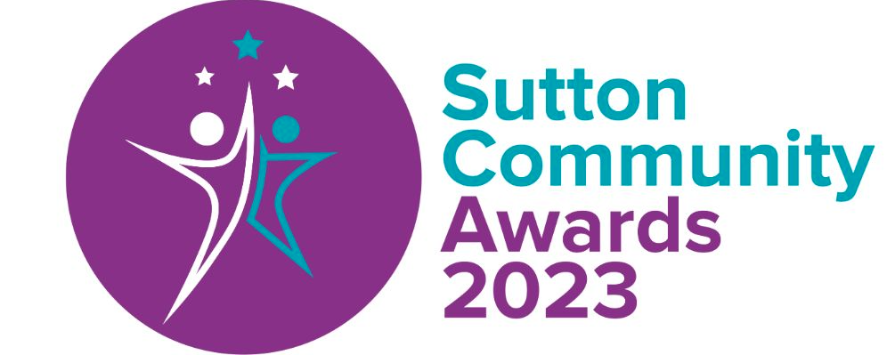 purple logo with starts, text reads Sutton Community awards 2023