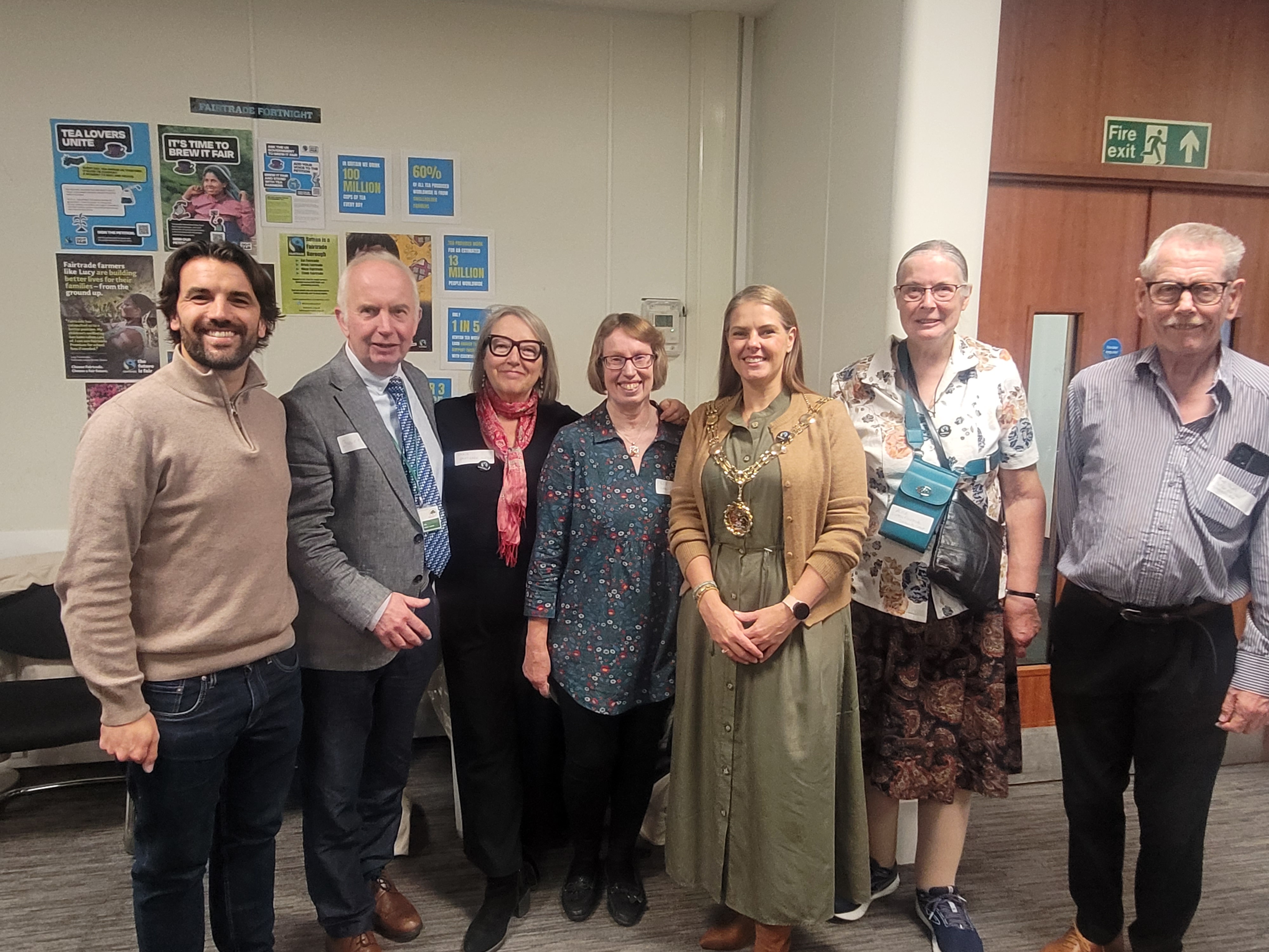 Leader of the Council, Councillor Barry Lewis, The Mayor of Sutton and Fairtrade volunteers at the Fairtrade event