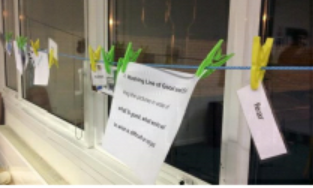 A photo of notes pegged to a washing line