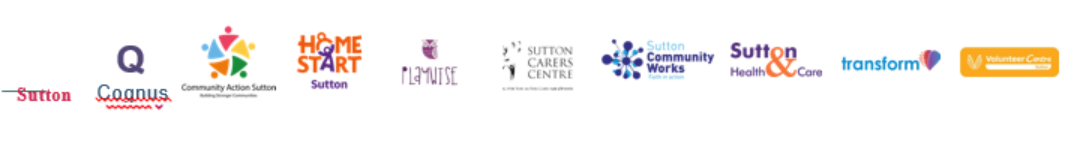 Logos including Sutton, Cognus, Homestart, Community Action Sutton, Playwise