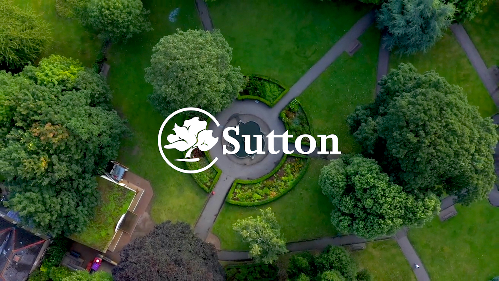 Ariel Image of Manor Park with Sutton Council Logo over the top