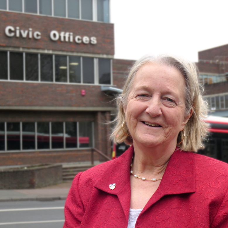 Picture of Leader of the Council, Councillor Ruth Dombey outside the Civic Offices, Sutton