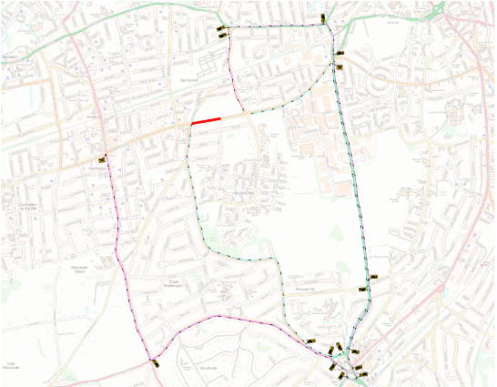 Map showing overhead view of area affected by Stafford Road resurfacing 