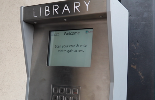Pin entry pad outside library in Sutton